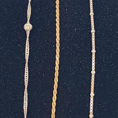 LOT 27:: Three Sterling Silver 925 Italy Ankle Bracelets- one is gold vermeil