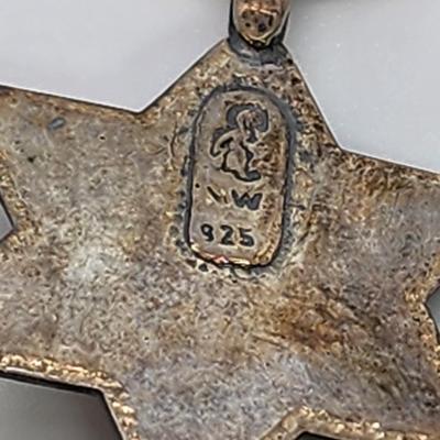 LOT 30:: Vintage Sterling Silver 925 Two tone Star of David Pearl Pendant Necklace - 16" Rope Chain