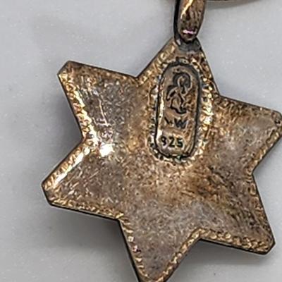 LOT 30:: Vintage Sterling Silver 925 Two tone Star of David Pearl Pendant Necklace - 16" Rope Chain