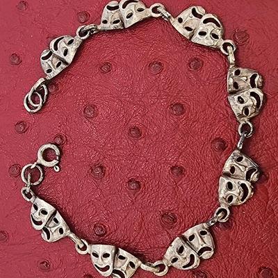LOT:: Sterling Silver Bracelets- Classis Wave Cuff, I7" L Italian balls on rope chain and 7" L Comedy tragedy theater masks 30.8g