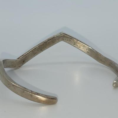 LOT 32:: Vintage Inlaid Turquoise and Coral Sterling Zig Zag Cuff and Inlay Sterling Zig Zag Pierced Earrings