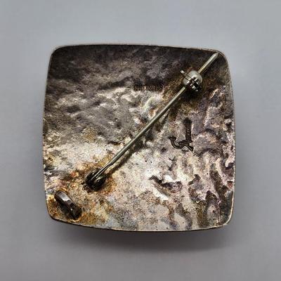 LOT 36:: Vintage Beautiful Inlaid Turquoise and other gemstones Pendant/Brooch with removable Bail and a thick 18"L Chain 925 Italy