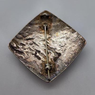 LOT 36:: Vintage Beautiful Inlaid Turquoise and other gemstones Pendant/Brooch with removable Bail and a thick 18"L Chain 925 Italy