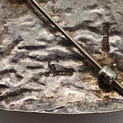 LOT 36:: Vintage Beautiful Inlaid Turquoise and other gemstones Pendant/Brooch with removable Bail and a thick 18"L Chain 925 Italy