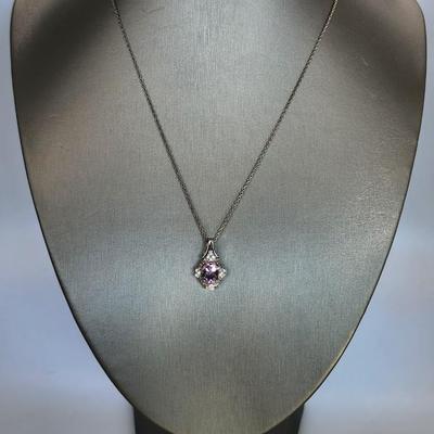LOT 37:: Beautiful New in Box Sterling Silver Pink Fluorite Pendant Necklace 18-20" L chain