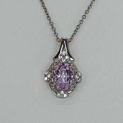 LOT 37:: Beautiful New in Box Sterling Silver Pink Fluorite Pendant Necklace 18-20" L chain