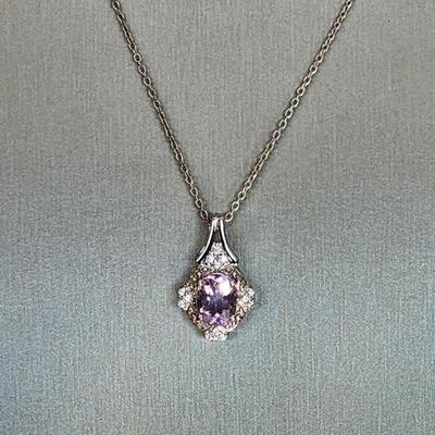 LOT 37:: Beautiful New in Box Sterling Silver Pink Fluorite Pendant Necklace 18-20" L chain