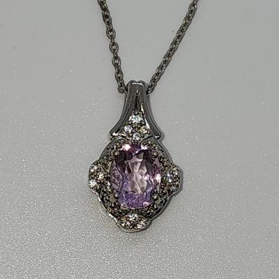 LOT 37:: Beautiful New in Box Sterling Silver Pink Fluorite Pendant Necklace 18-20" L chain