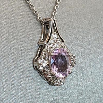 LOT 37:: Beautiful New in Box Sterling Silver Pink Fluorite Pendant Necklace 18-20" L chain