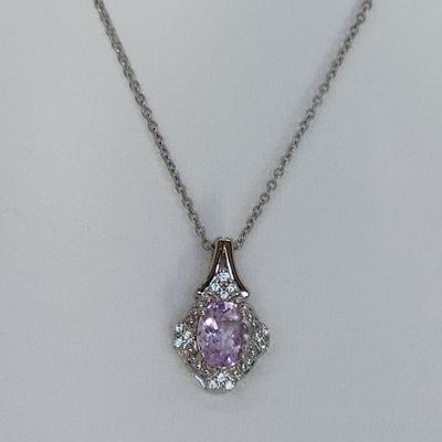 LOT 37:: Beautiful New in Box Sterling Silver Pink Fluorite Pendant Necklace 18-20" L chain