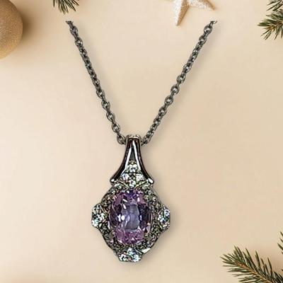 LOT 37:: Beautiful New in Box Sterling Silver Pink Fluorite Pendant Necklace 18-20" L chain