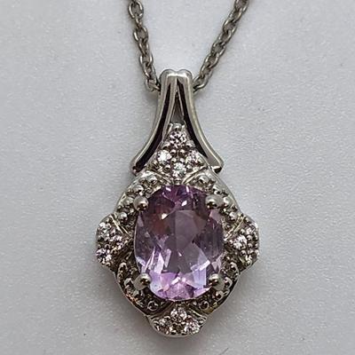 LOT 37:: Beautiful New in Box Sterling Silver Pink Fluorite Pendant Necklace 18-20" L chain