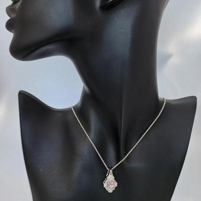 LOT 37:: Beautiful New in Box Sterling Silver Pink Fluorite Pendant Necklace 18-20" L chain