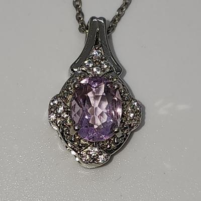 LOT 37:: Beautiful New in Box Sterling Silver Pink Fluorite Pendant Necklace 18-20" L chain