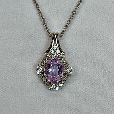 LOT 37:: Beautiful New in Box Sterling Silver Pink Fluorite Pendant Necklace 18-20" L chain