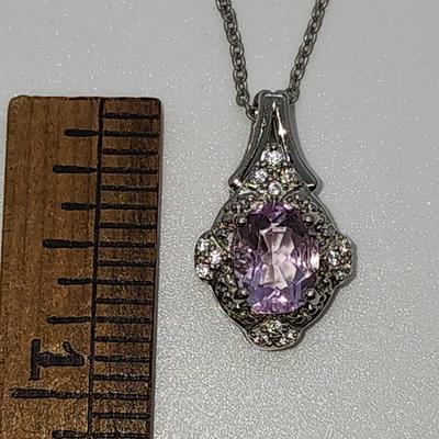 LOT 37:: Beautiful New in Box Sterling Silver Pink Fluorite Pendant Necklace 18-20" L chain