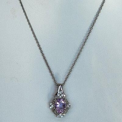 LOT 37:: Beautiful New in Box Sterling Silver Pink Fluorite Pendant Necklace 18-20" L chain