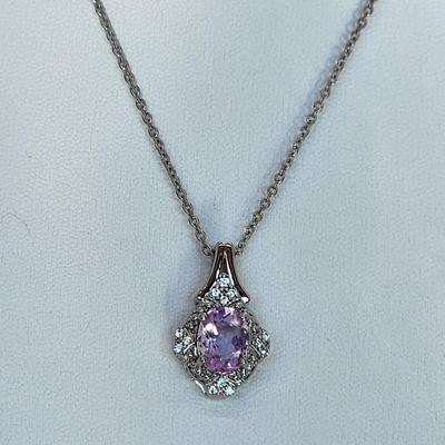 LOT 37:: Beautiful New in Box Sterling Silver Pink Fluorite Pendant Necklace 18-20" L chain