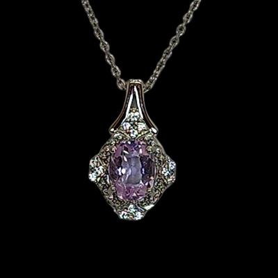 LOT 37:: Beautiful New in Box Sterling Silver Pink Fluorite Pendant Necklace 18-20" L chain