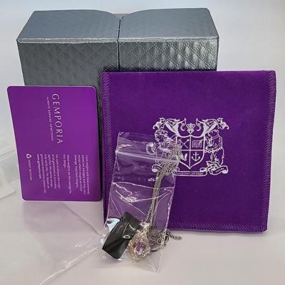 LOT 37:: Beautiful New in Box Sterling Silver Pink Fluorite Pendant Necklace 18-20" L chain