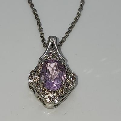LOT 37:: Beautiful New in Box Sterling Silver Pink Fluorite Pendant Necklace 18-20" L chain