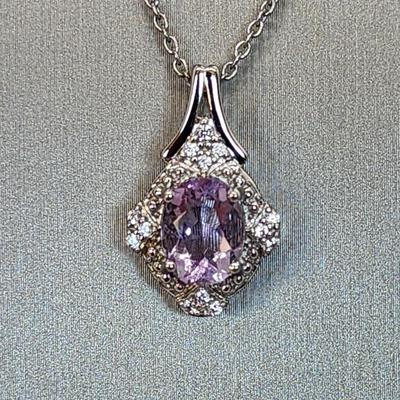 LOT 37:: Beautiful New in Box Sterling Silver Pink Fluorite Pendant Necklace 18-20" L chain