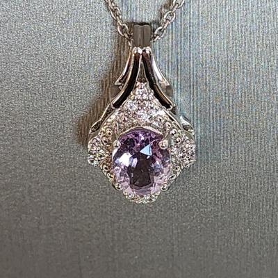 LOT 37:: Beautiful New in Box Sterling Silver Pink Fluorite Pendant Necklace 18-20" L chain