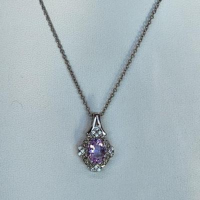 LOT 37:: Beautiful New in Box Sterling Silver Pink Fluorite Pendant Necklace 18-20" L chain