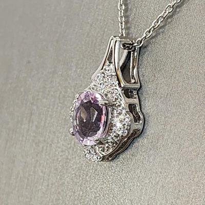 LOT 37:: Beautiful New in Box Sterling Silver Pink Fluorite Pendant Necklace 18-20" L chain