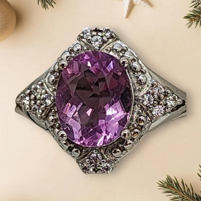 LOT 38:: New in Box Sterling Silver Pink Fluorite Gemstone Ring sz 8