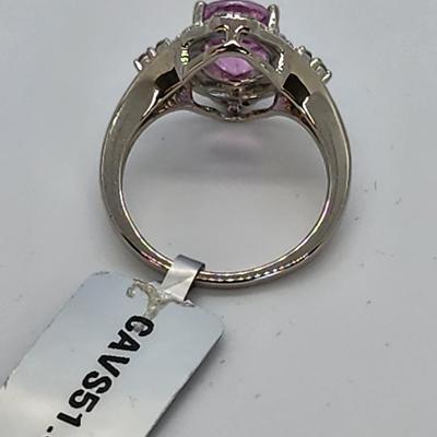 LOT 38:: New in Box Sterling Silver Pink Fluorite Gemstone Ring sz 8