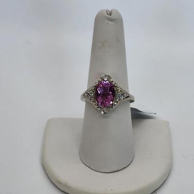 LOT 38:: New in Box Sterling Silver Pink Fluorite Gemstone Ring sz 8
