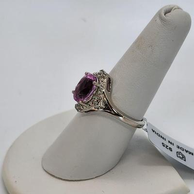 LOT 38:: New in Box Sterling Silver Pink Fluorite Gemstone Ring sz 8