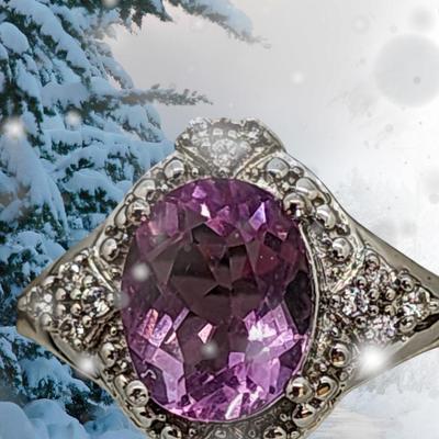 LOT 38:: New in Box Sterling Silver Pink Fluorite Gemstone Ring sz 8