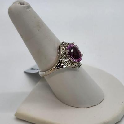 LOT 38:: New in Box Sterling Silver Pink Fluorite Gemstone Ring sz 8