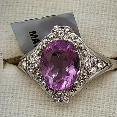 LOT 38:: New in Box Sterling Silver Pink Fluorite Gemstone Ring sz 8