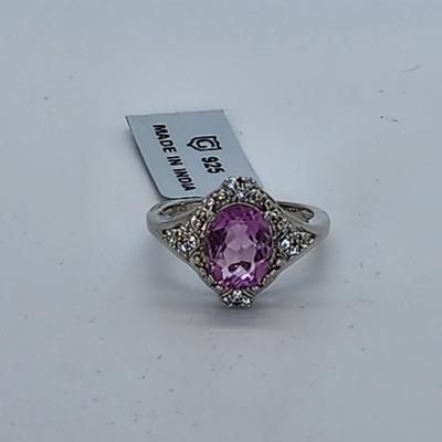 LOT 38:: New in Box Sterling Silver Pink Fluorite Gemstone Ring sz 8