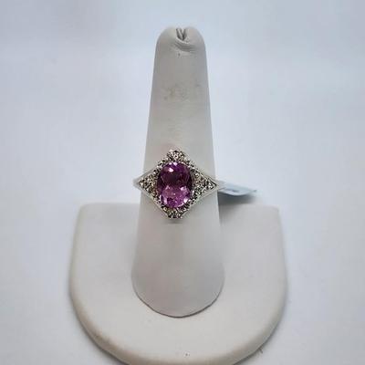 LOT 38:: New in Box Sterling Silver Pink Fluorite Gemstone Ring sz 8
