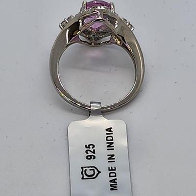 LOT 38:: New in Box Sterling Silver Pink Fluorite Gemstone Ring sz 8