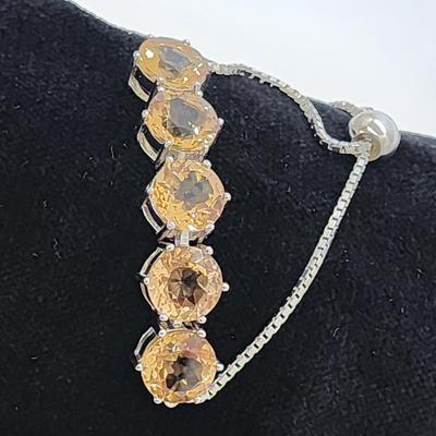 LOT 39:: Beautiful Citrine Sterling Silver Bolo Slide Bracelet- New in Box !