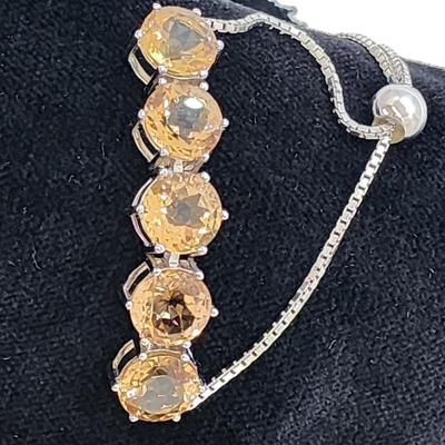 LOT 39:: Beautiful Citrine Sterling Silver Bolo Slide Bracelet- New in Box !