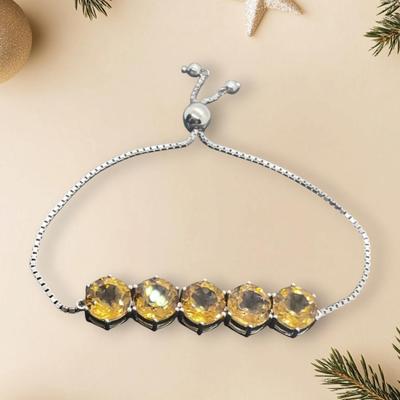 LOT 39:: Beautiful Citrine Sterling Silver Bolo Slide Bracelet- New in Box !