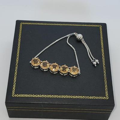 LOT 39:: Beautiful Citrine Sterling Silver Bolo Slide Bracelet- New in Box !