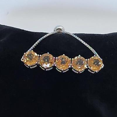 LOT 39:: Beautiful Citrine Sterling Silver Bolo Slide Bracelet- New in Box !