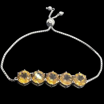 LOT 39:: Beautiful Citrine Sterling Silver Bolo Slide Bracelet- New in Box !