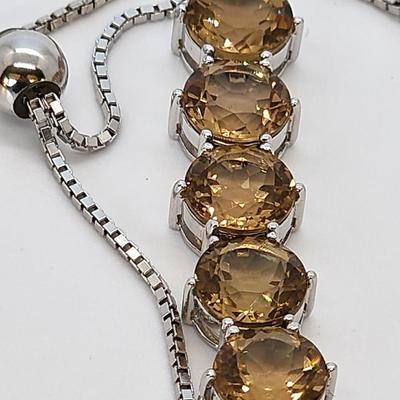 LOT 39:: Beautiful Citrine Sterling Silver Bolo Slide Bracelet- New in Box !