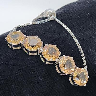 LOT 39:: Beautiful Citrine Sterling Silver Bolo Slide Bracelet- New in Box !