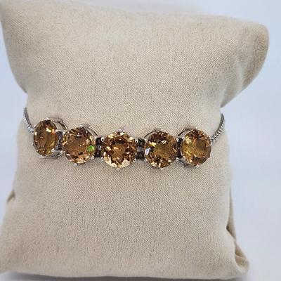 LOT 39:: Beautiful Citrine Sterling Silver Bolo Slide Bracelet- New in Box !
