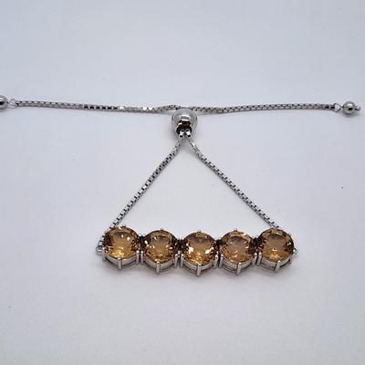 LOT 39:: Beautiful Citrine Sterling Silver Bolo Slide Bracelet- New in Box !
