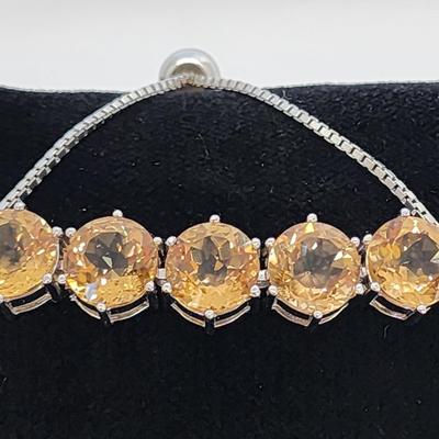LOT 39:: Beautiful Citrine Sterling Silver Bolo Slide Bracelet- New in Box !